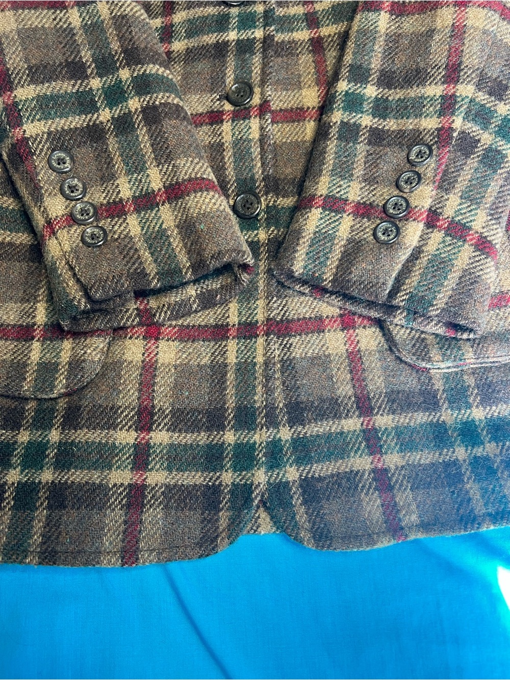 Lauren Ralph Lauren Wool Plaid Shooting Blazer Suede Patch Size 4 - Picture 14 of 16